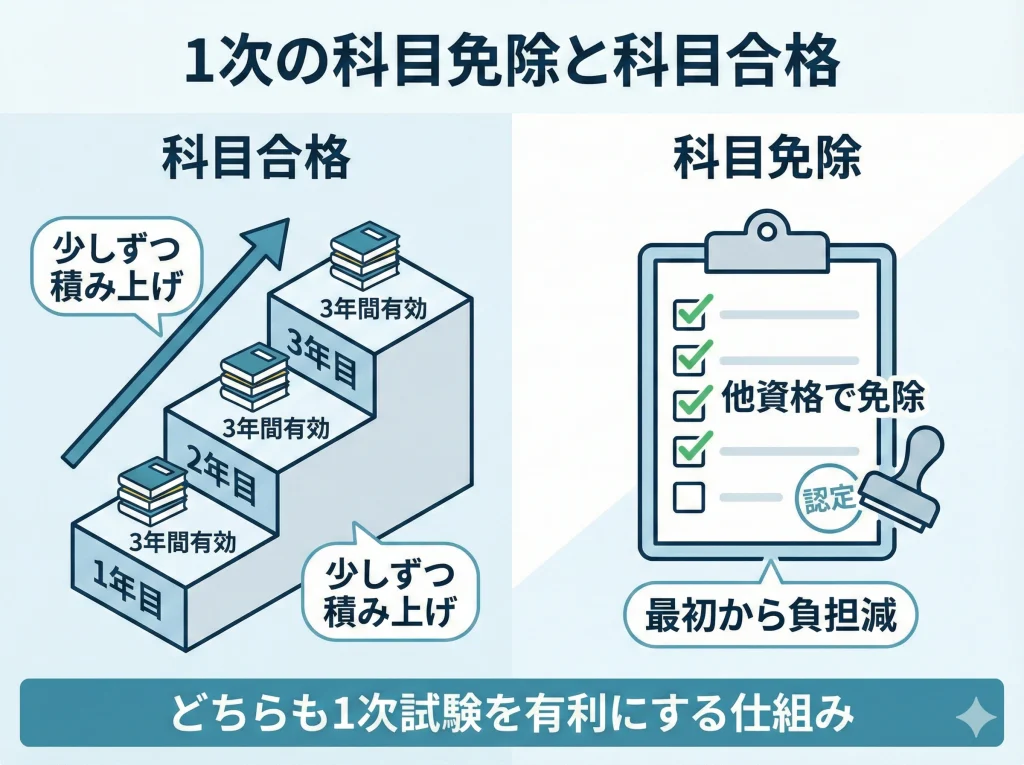 1次の科目免除と科目合格
