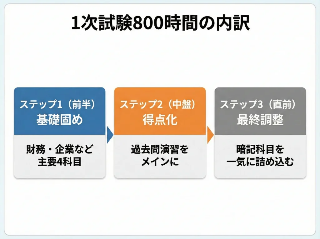 1次試験800時間の内訳