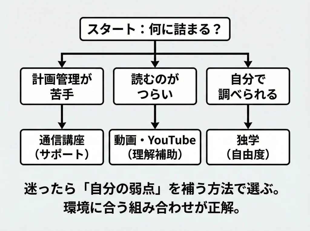 独学か通信講座かYouTubeか