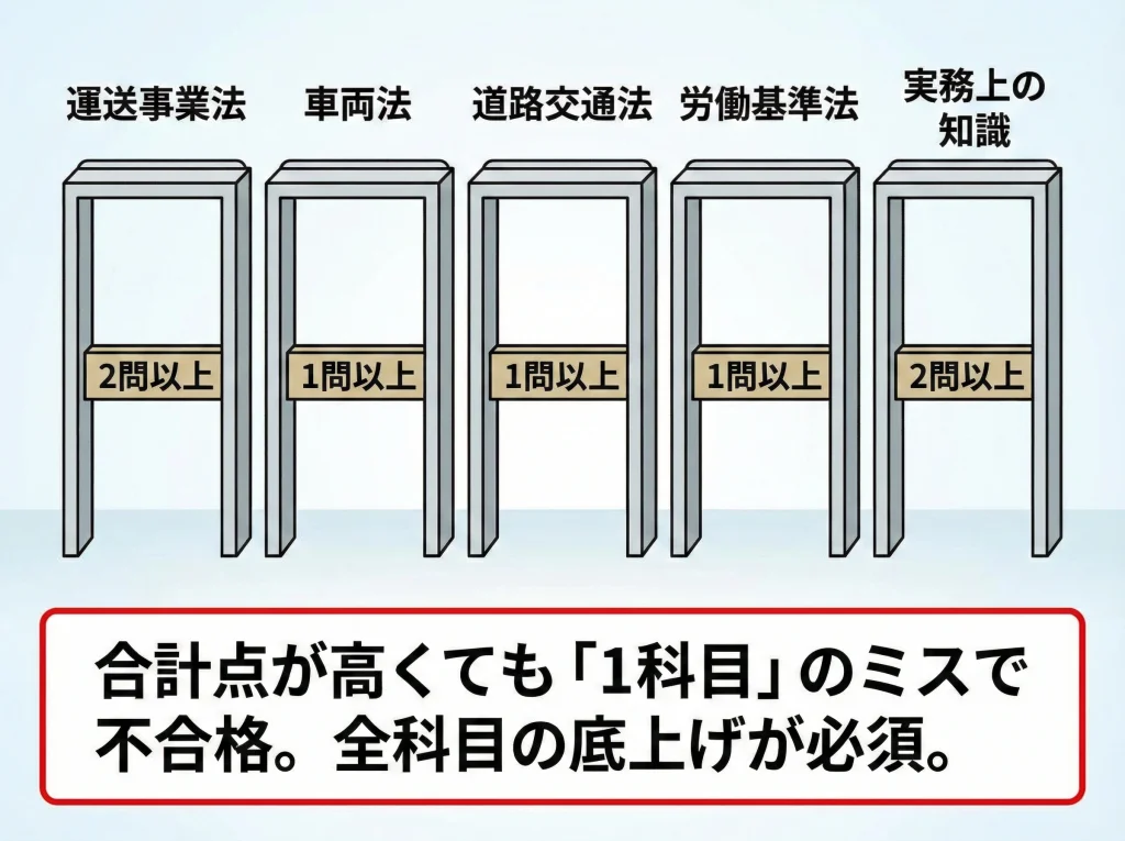科目別の足切りと配点