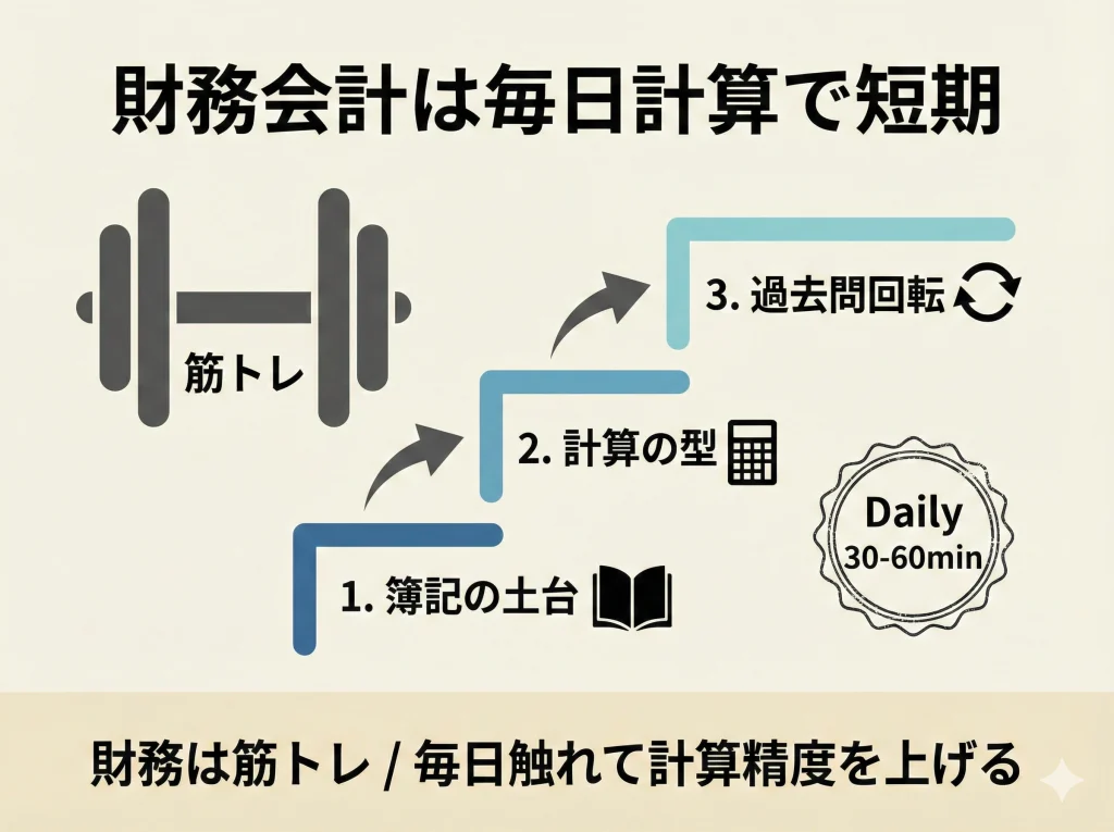 財務会計は毎日計算で短期