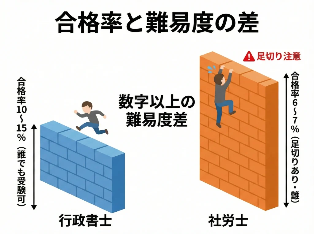 合格率と難易度の差