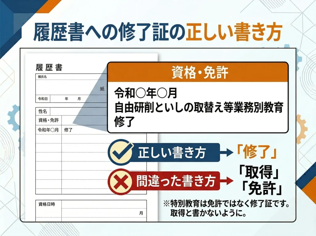 修了証の履歴書への正しい書き方