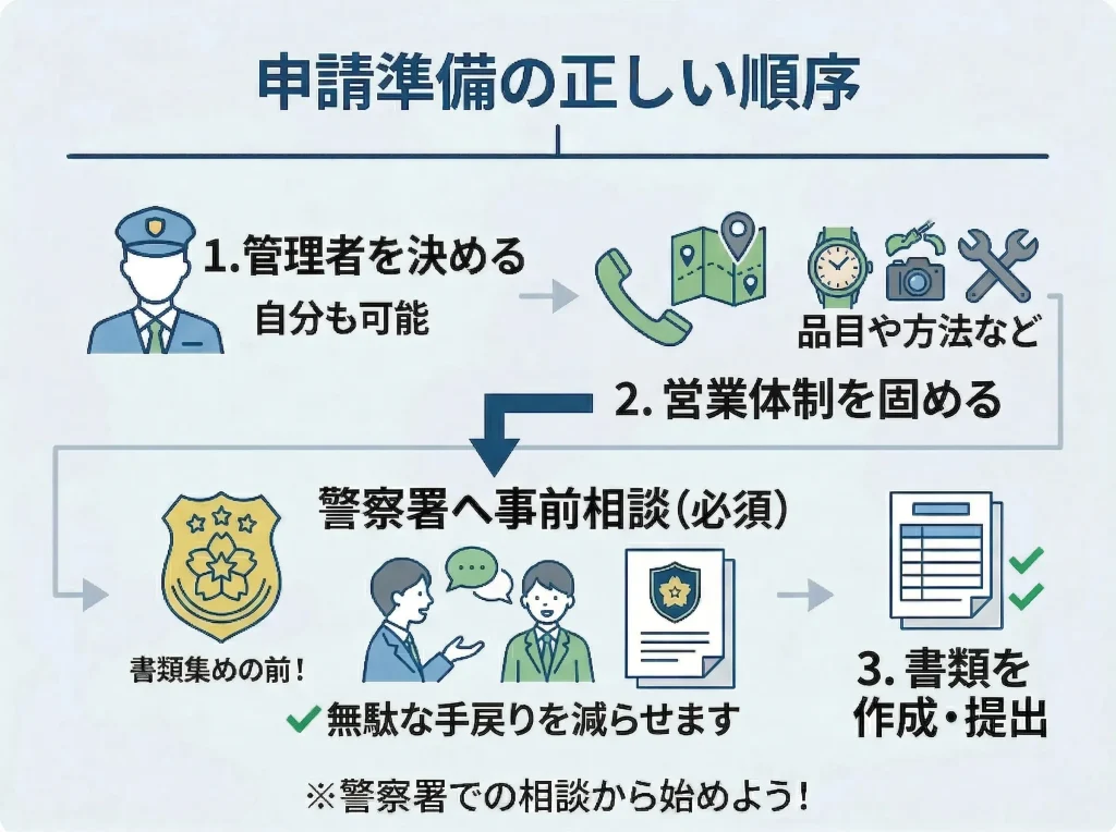 管理者と警察署相談の流れ