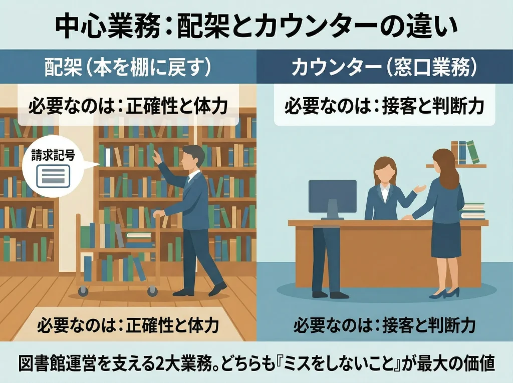仕事内容は配架とカウンター